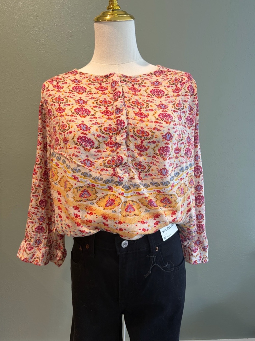 Nine West Pink and Yellow Floral Print Blouse